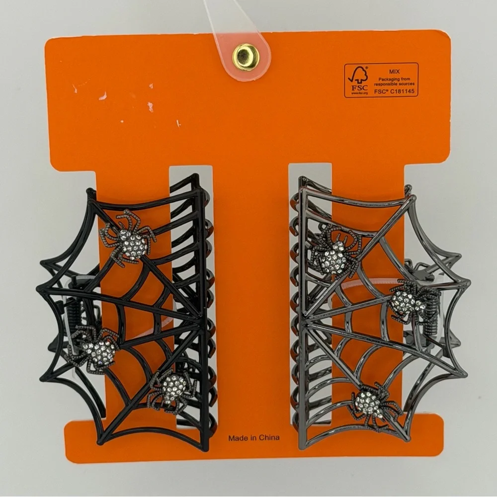 Piper K Halloween Goth Spider Web Claw Clips - Set of 2
